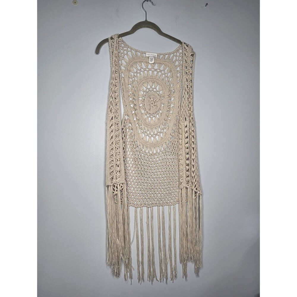 Full‎ Tilt Boho Cream Crochet Fringe Vest One Size